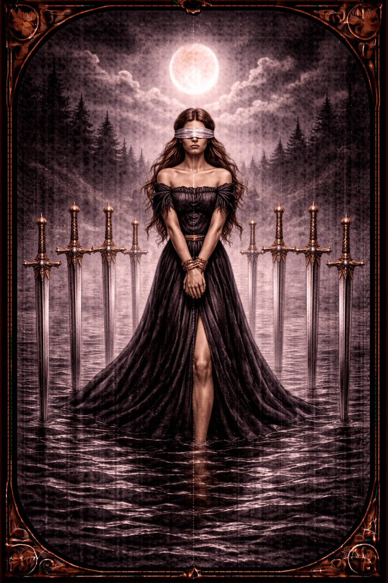 Ósemka Mieczy tarot — symbol mentalnej pułapki i ograniczających przekonań