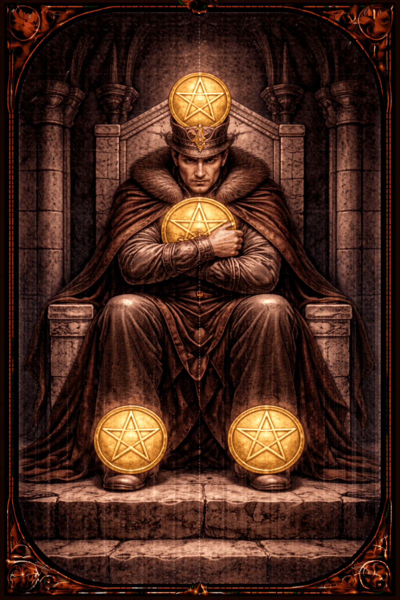 Czwórka Pentakli tarot — symbol kontroli, bezpieczeństwa i trzymania zasobów