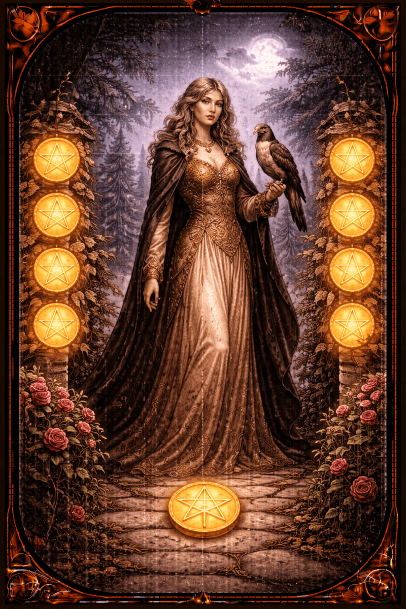 Dziewiątka Pentakli tarot — symbol niezależności, komfortu i owoców własnej pracy