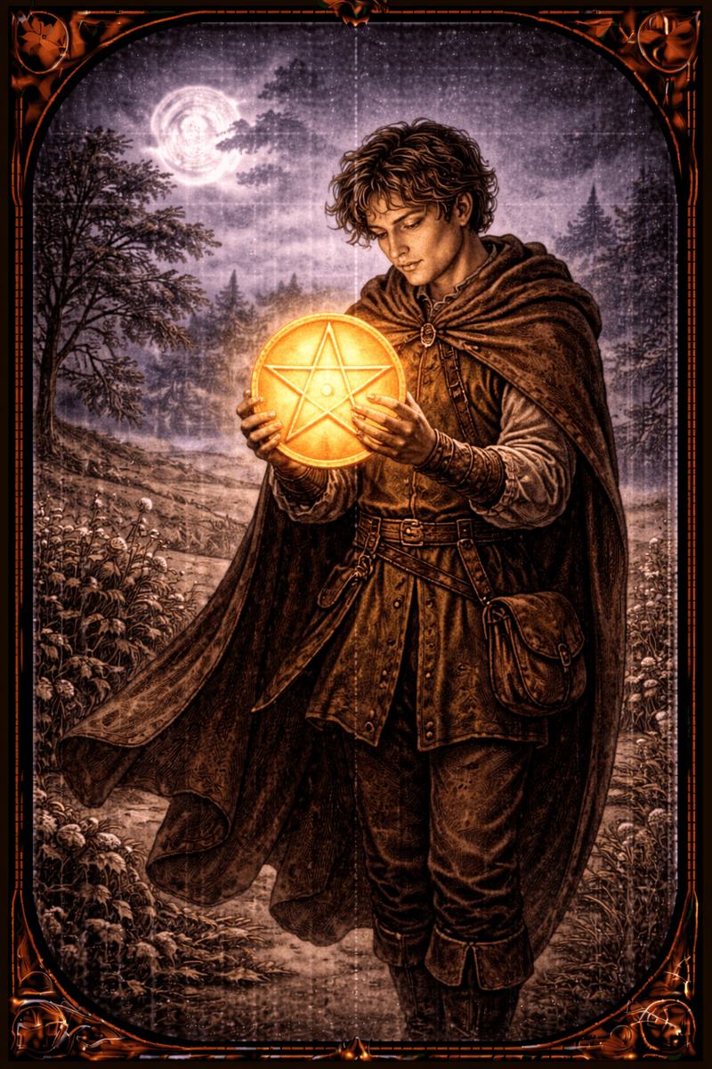 Paź Pentakli tarot — symbol nauki, praktyki i cierpliwego materialnego startu