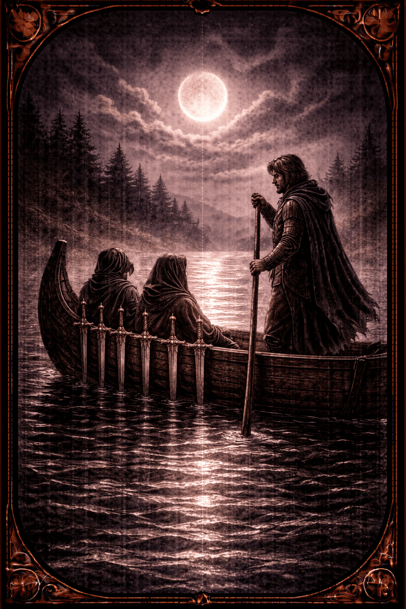 Szóstka Mieczy tarot — symbol przejścia ku spokojniejszemu miejscu