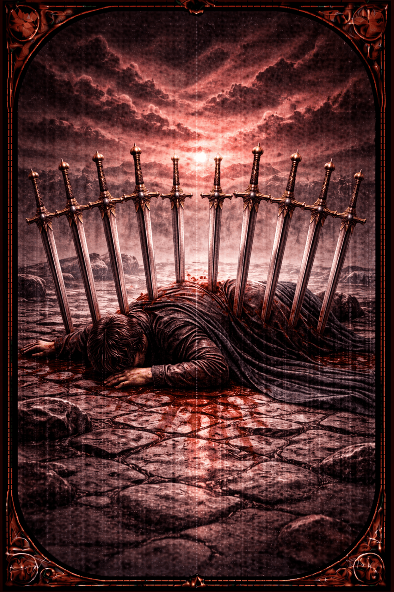 Dziesiątka Mieczy tarot — symbol bolesnego domknięcia i końca etapu