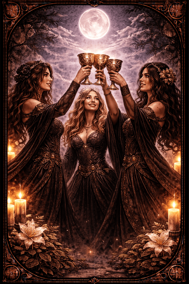 Trójka Kielichów tarot — symbol radości wspólnoty i świętowania
